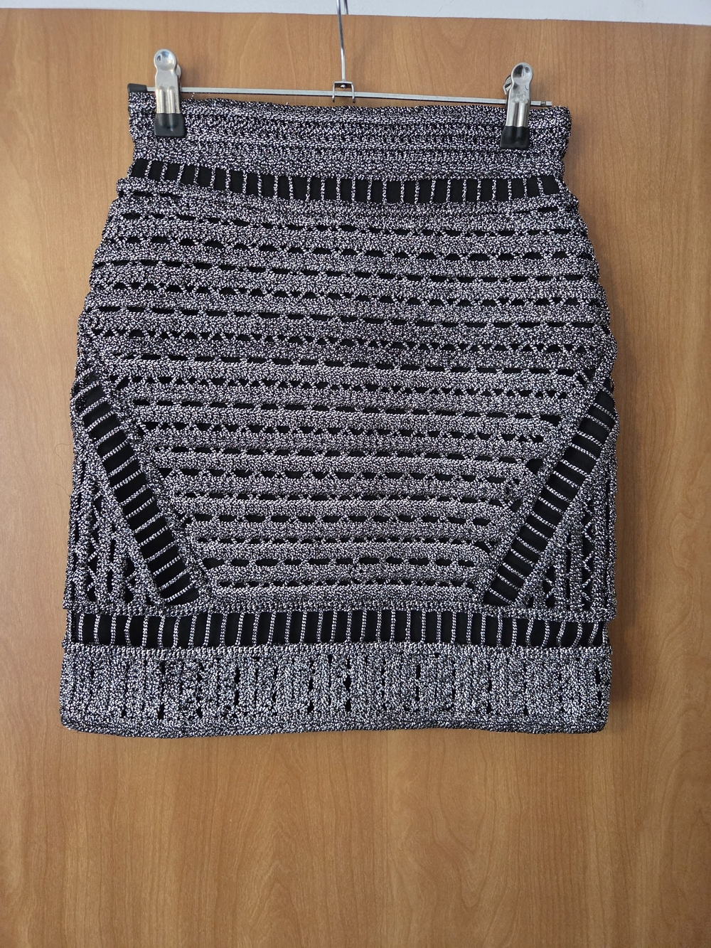 MAJE Black Metallic  Mini Skirt Crochet Like Size XXS